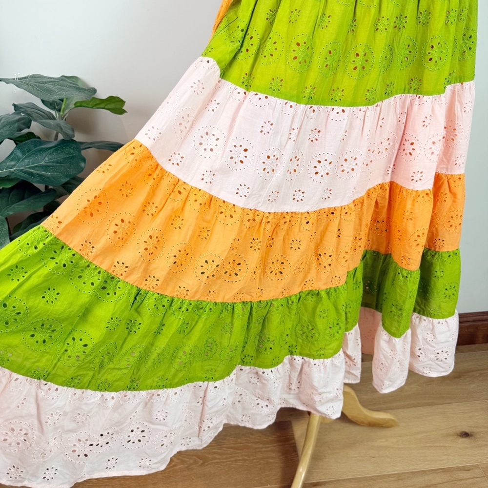💋Anthropologie Hitch eyelet Orange, Green, and Cream Maxi Skirt size XS - Picture 6 of 11